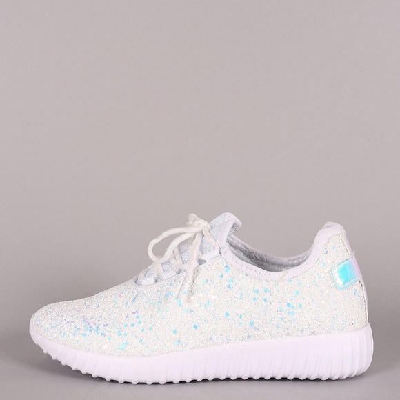 HPπ Holographic Glitter Lace Up Fashion Sneakers - Picture 3 of 6